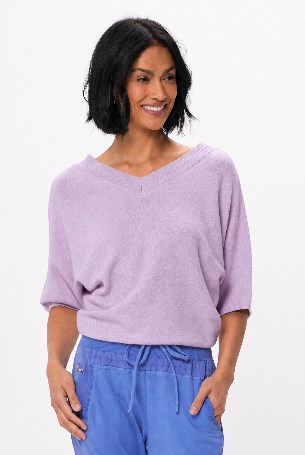 Lenny Double V Neck Batwing Soft Knit Sweater - Suzy D London