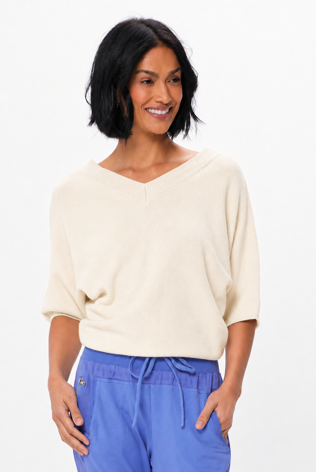 Lenny Double V Neck Batwing Soft Knit Sweater - Suzy D London
