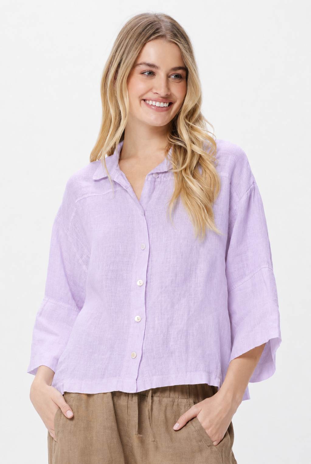 Selina Short Linen Shirt With Turn Up Sleeves - Suzy D London