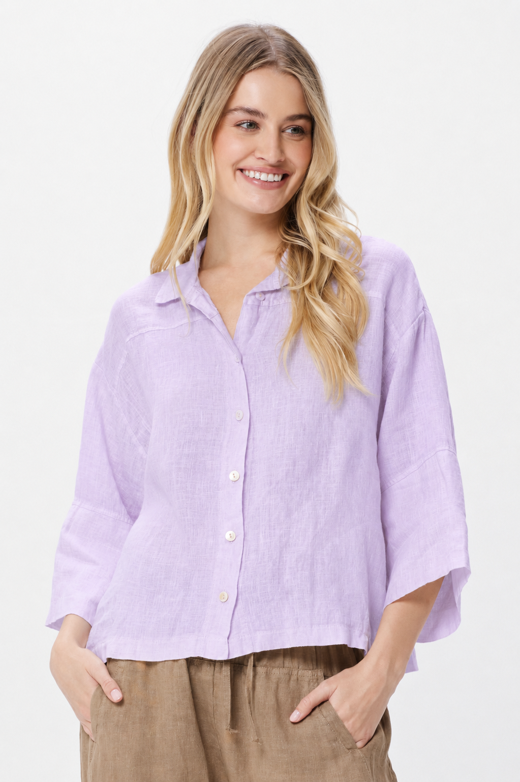 Selina Short Linen Shirt With Turn Up Sleeves - Suzy D London