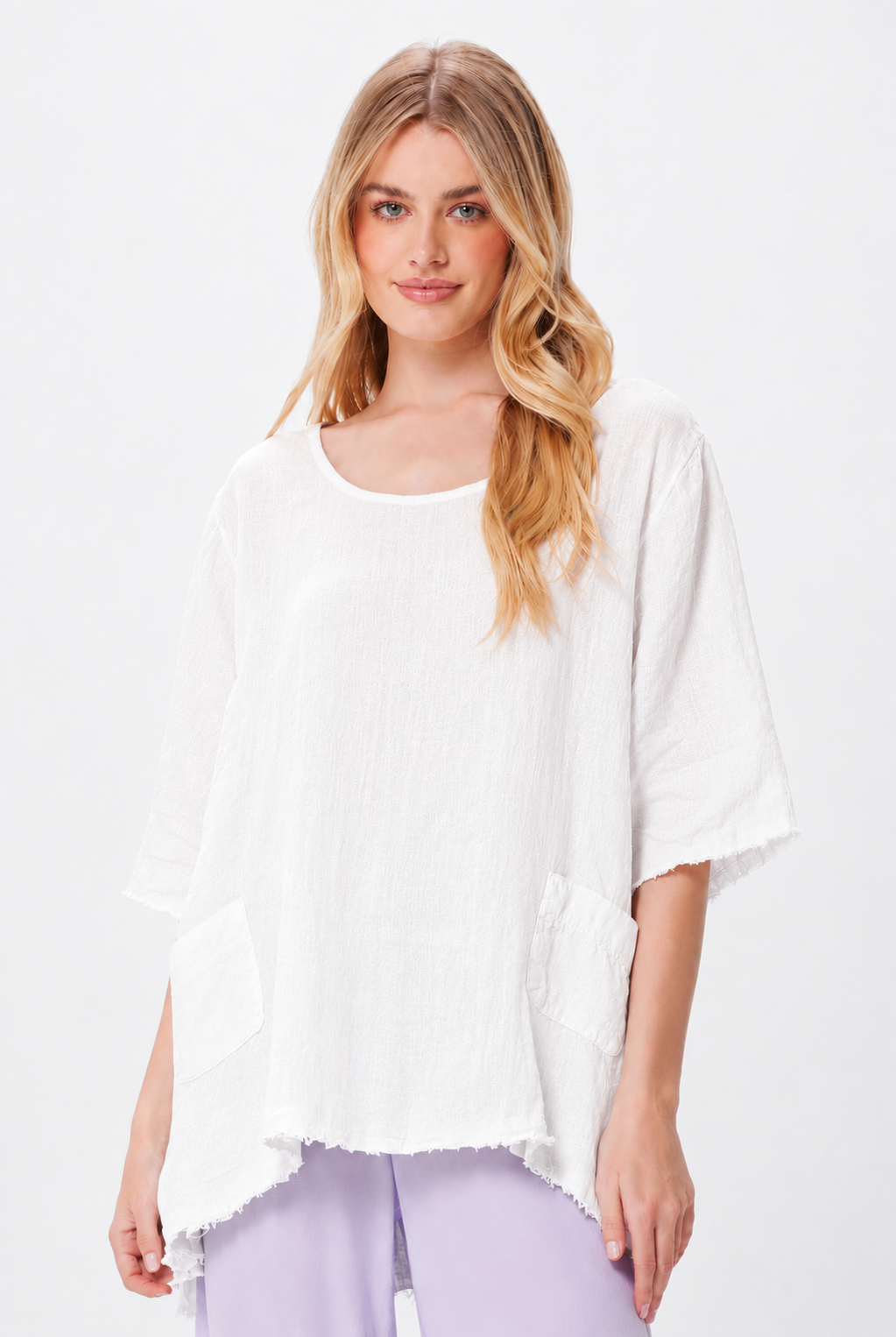 Selah Linen Hi Lo Fringe Tunic With Front Pockets - Suzy D London