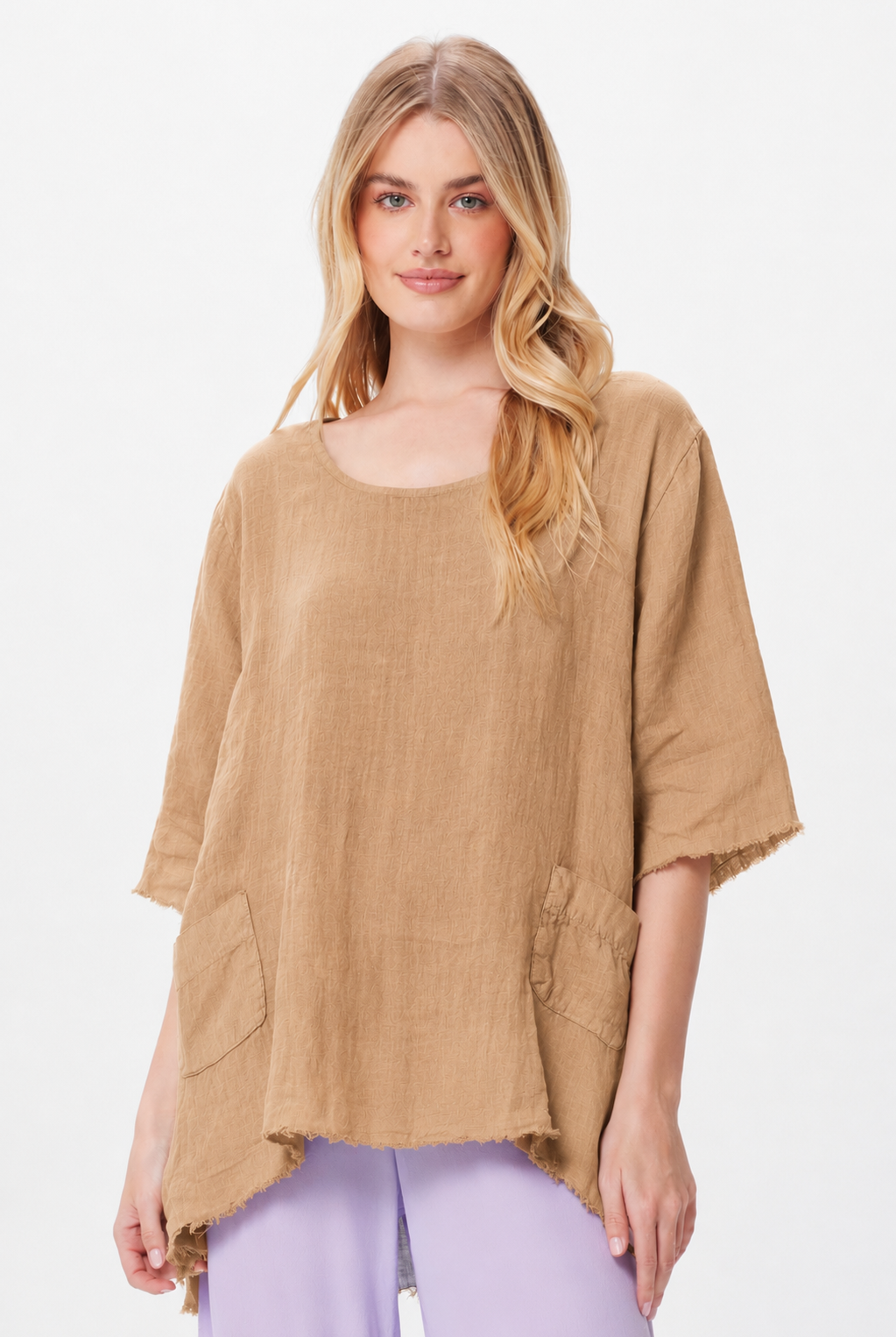 Selah Linen Hi Lo Fringe Tunic With Front Pockets - Suzy D London