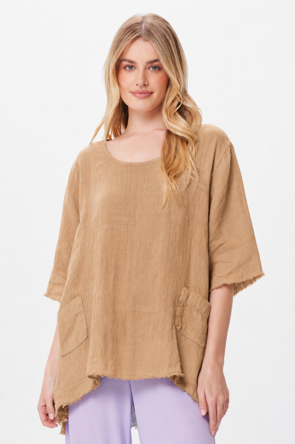 Selah Linen Hi Lo Fringe Tunic With Front Pockets - Suzy D London
