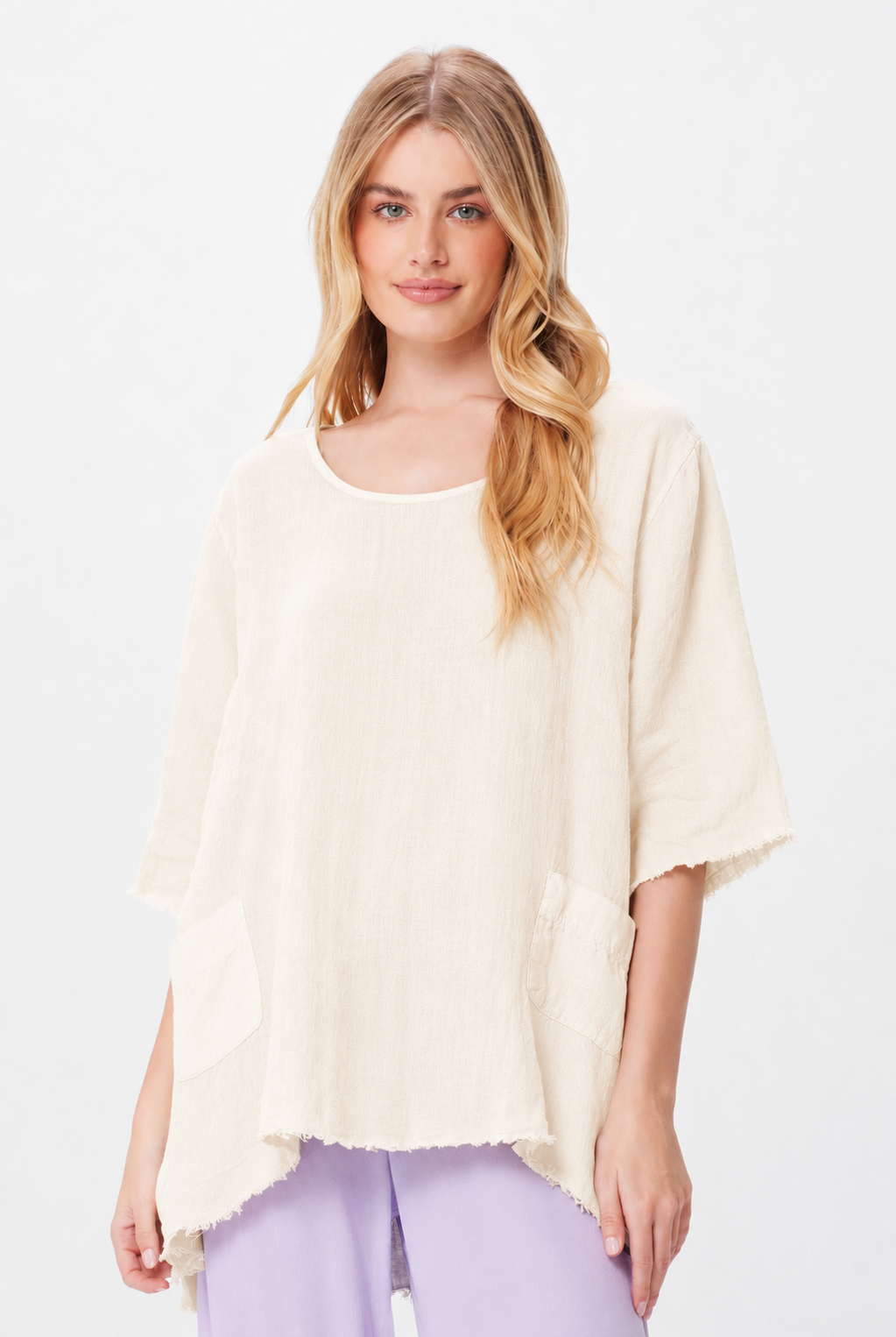 Selah Linen Hi Lo Fringe Tunic With Front Pockets - Suzy D London