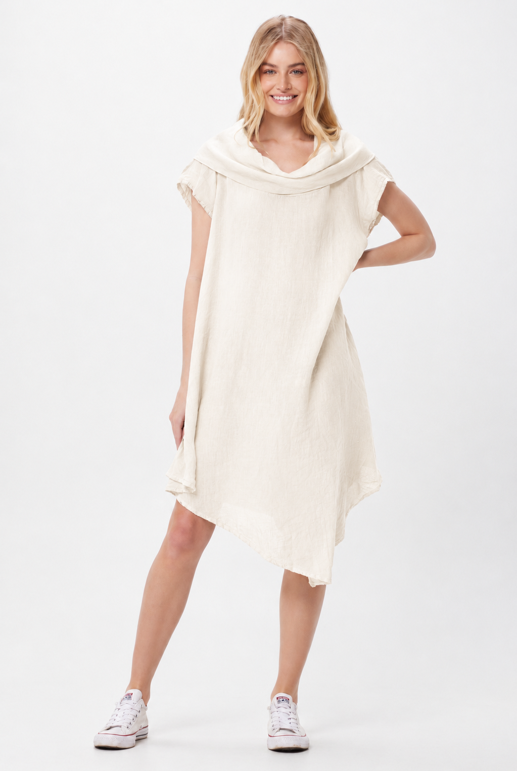 Steele Linen Cowl Neck Asymetric Dress - Suzy D London