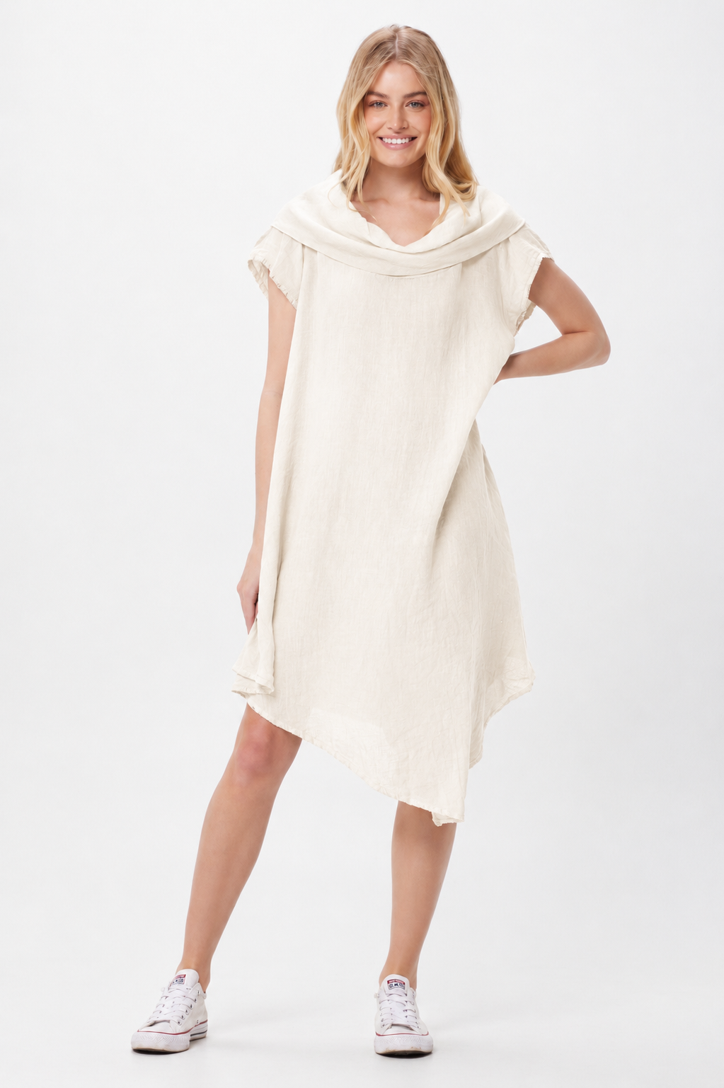 Steele Linen Cowl Neck Asymetric Dress - Suzy D London