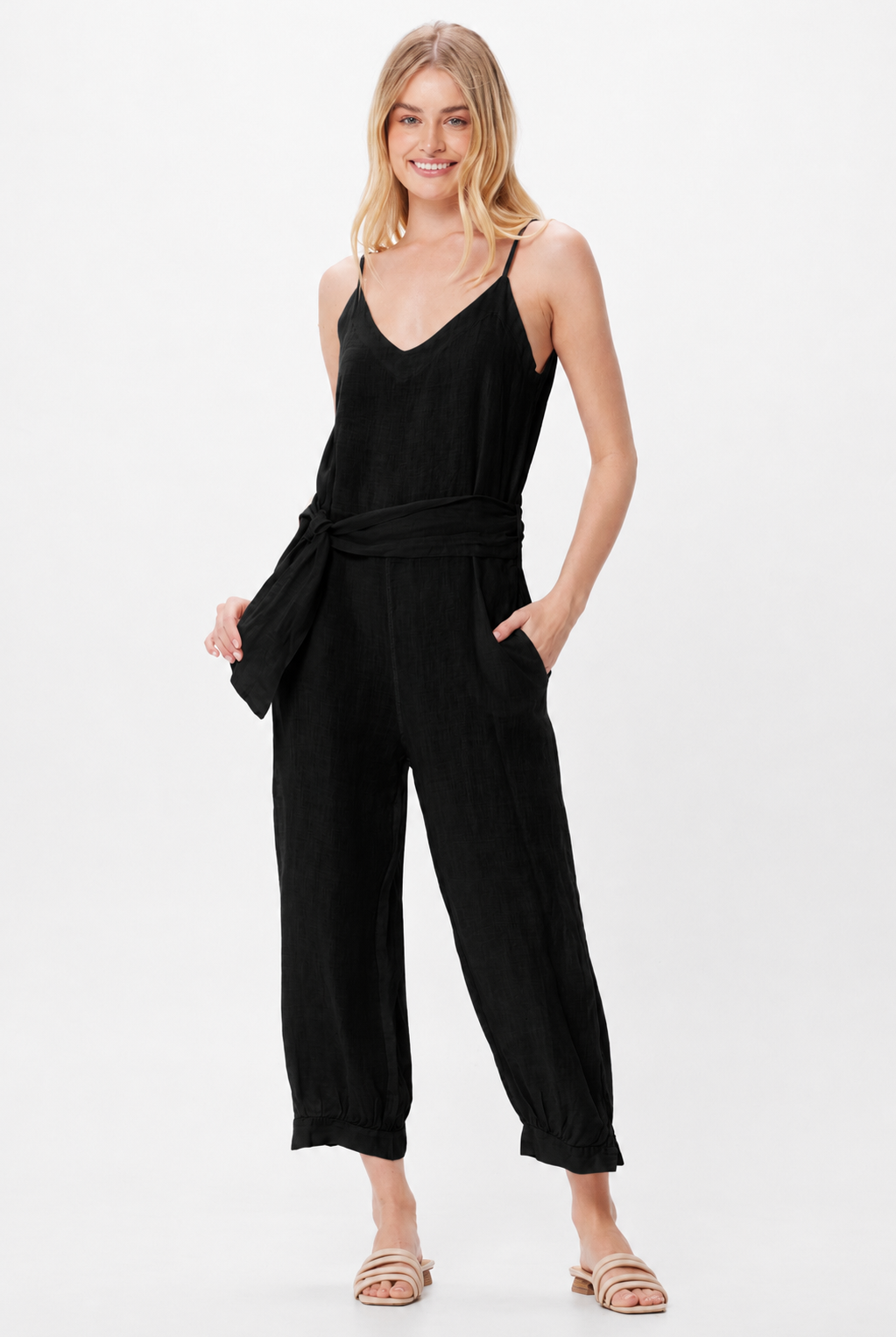 Soul Linen Dungarees With Tie Belt - Suzy D London