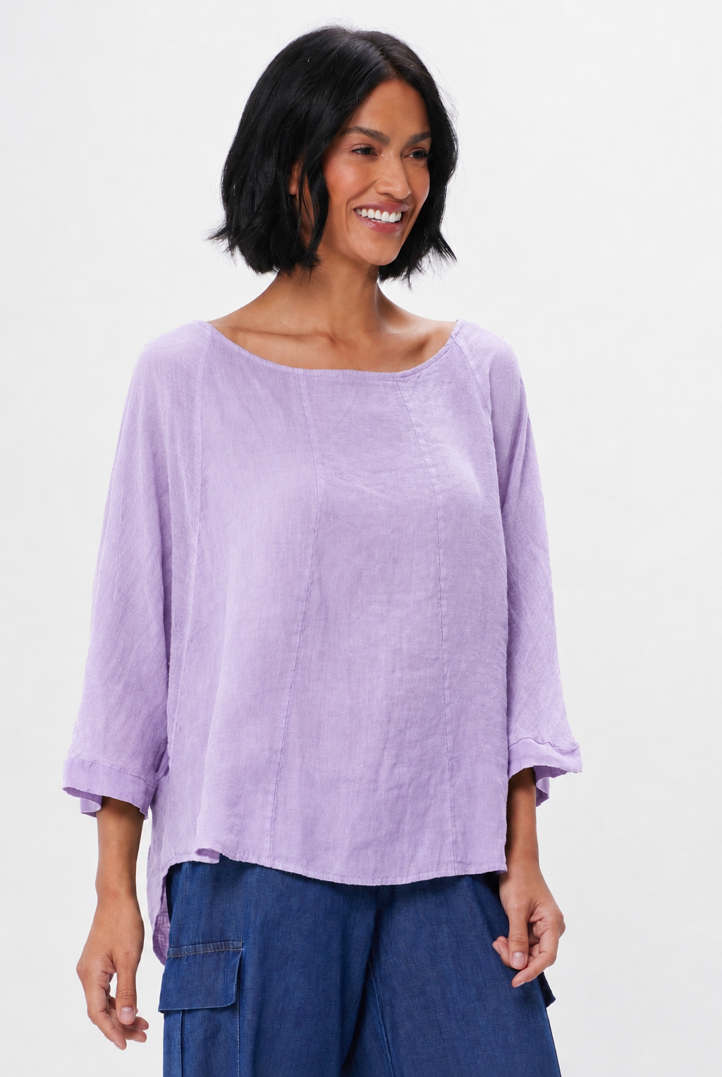 Sonny Linen Batwing Top With Sheer Sleeves - Suzy D London
