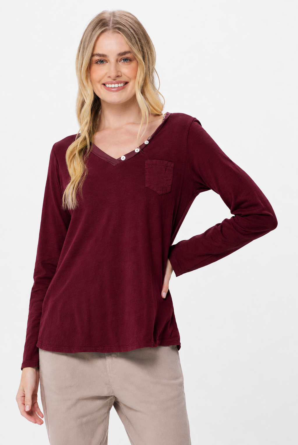 Blair Long Sleeve Top With Button Detail - Suzy D London