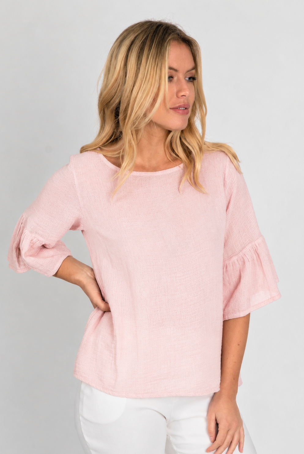 Soft Frill Sleeve Cotton Linen Mix Top - Suzy D London