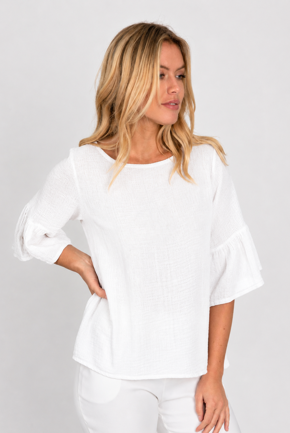 Soft Frill Sleeve Cotton Linen Mix Top - Suzy D London