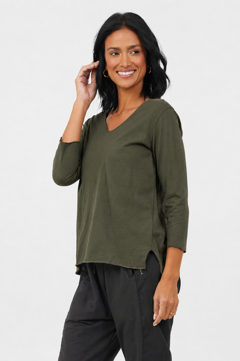Janey V Neck Raw Edge Cotton Top - Suzy D London