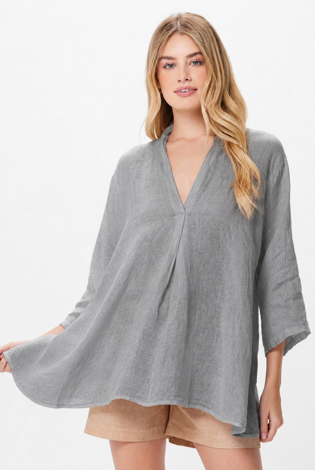Sandi Linen Kimono Sleeve Swing Top - Suzy D London