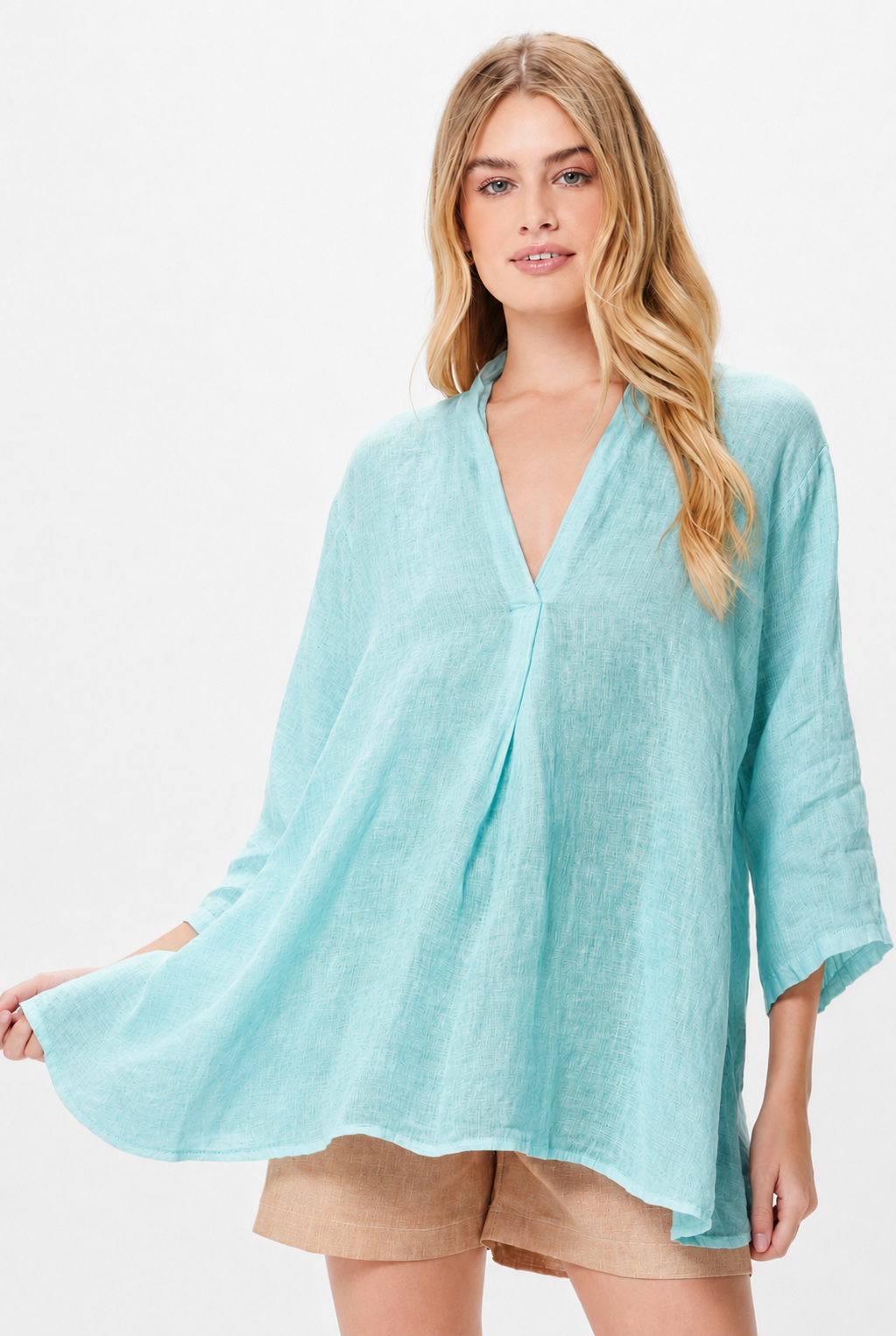 Sandi Linen Kimono Sleeve Swing Top - Suzy D London