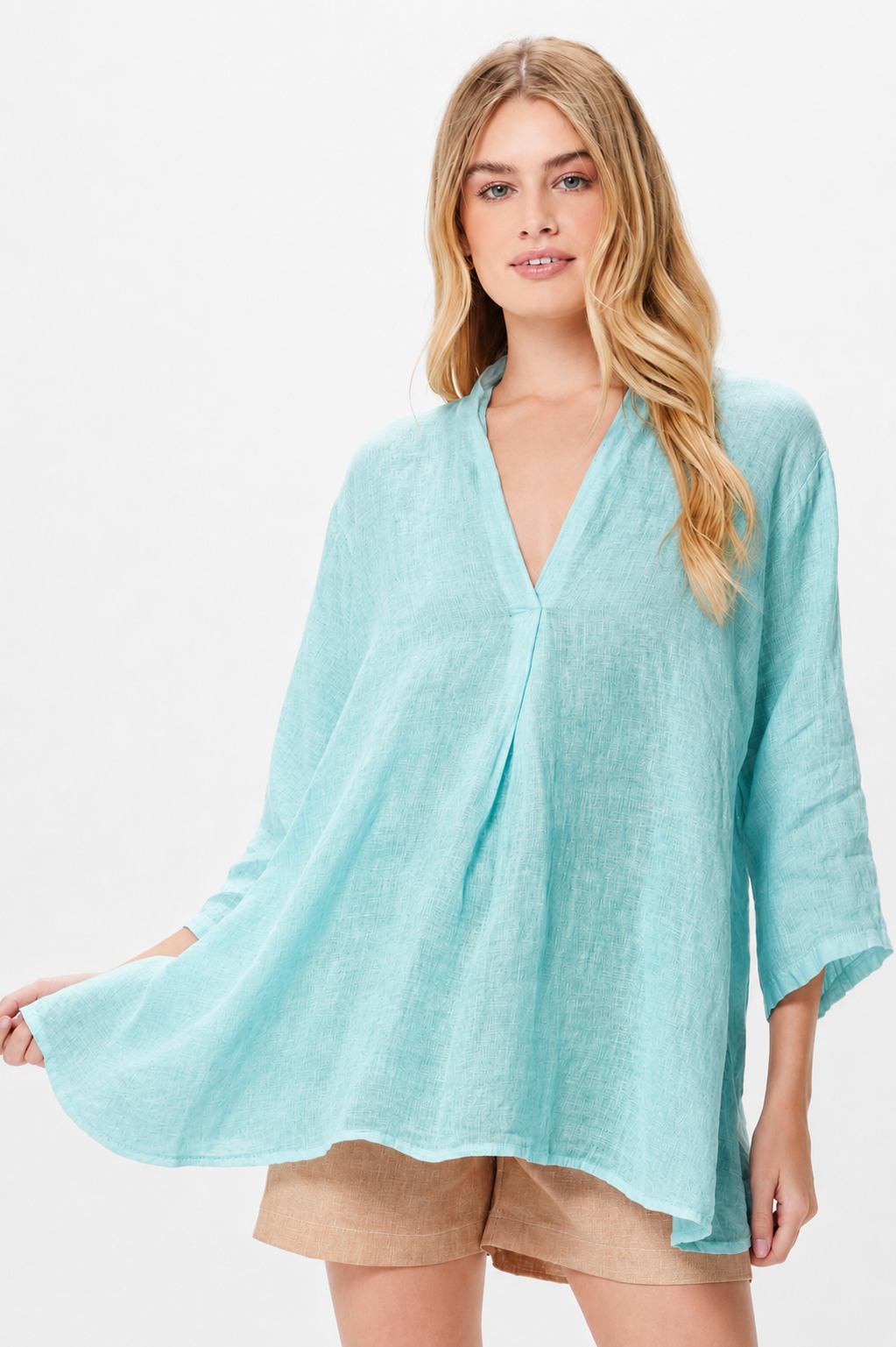 Sandi Linen Kimono Sleeve Swing Top - Suzy D London