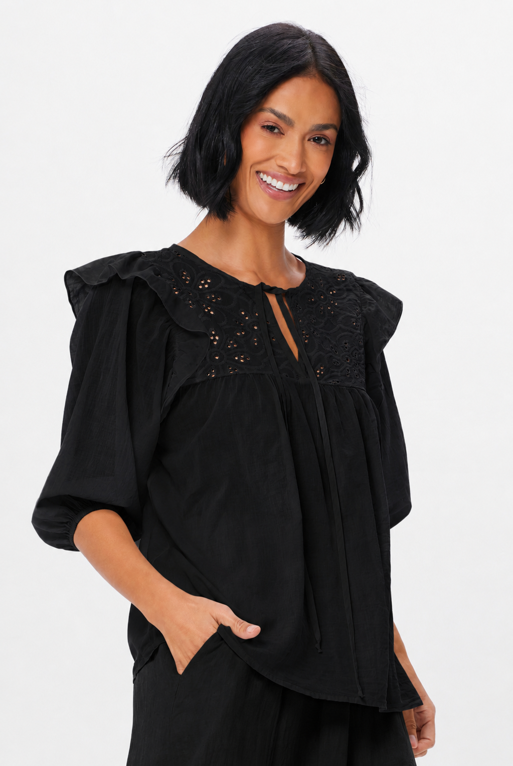 Rimini Sheer Cotton Blouse With Broderie Anglaise - Suzy D London