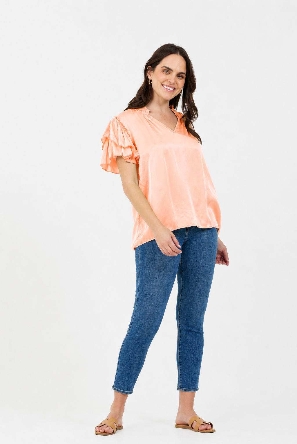 Pierce Satin Frill Sleeve Tee - Suzy D London