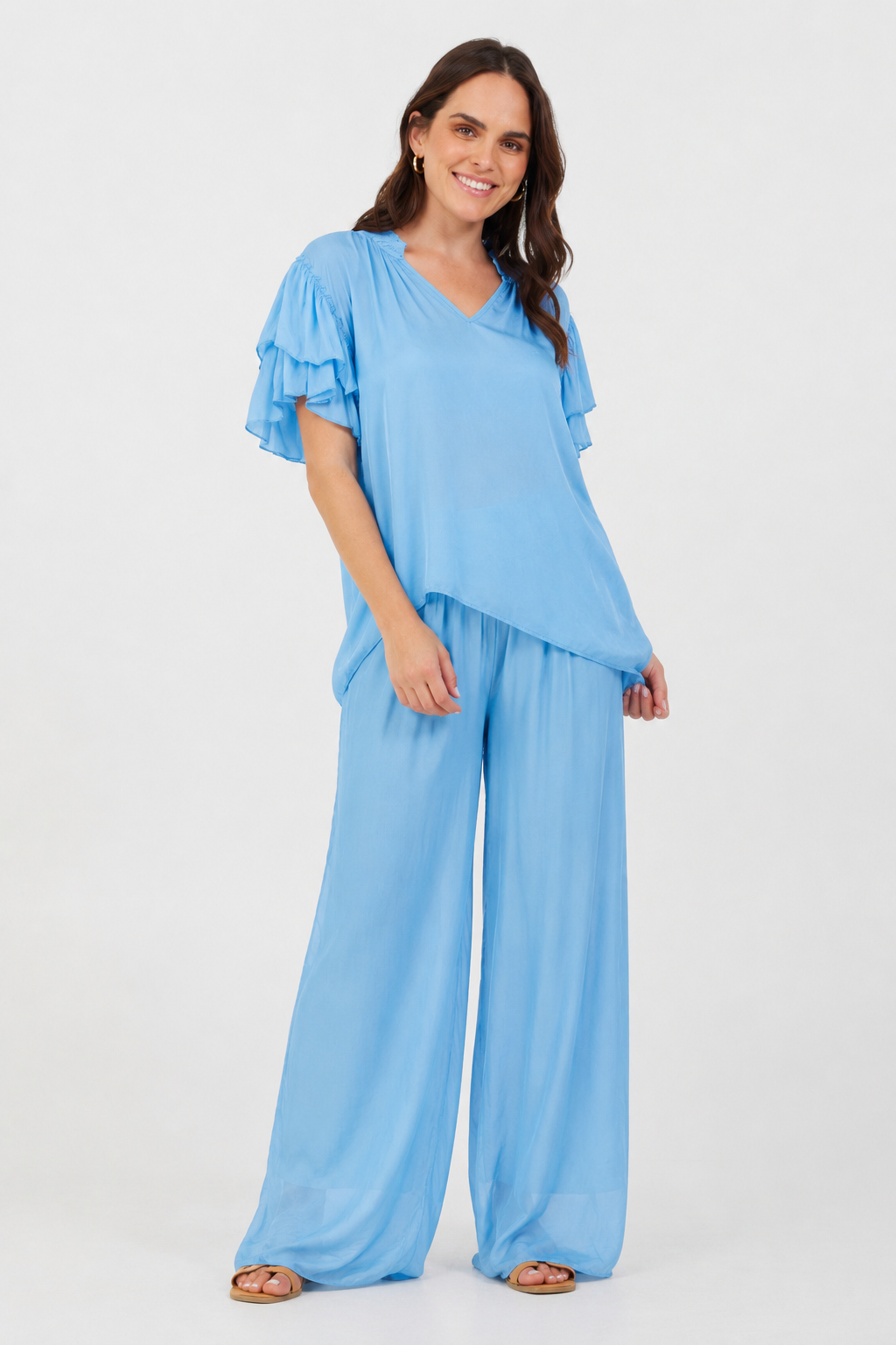 Pierce Satin Frill Sleeve Tee - Suzy D London