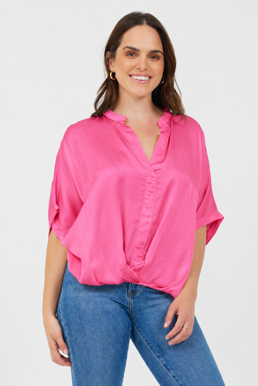 Perry Satin Hi Lo Tee With Turn Up Sleeves - Suzy D London