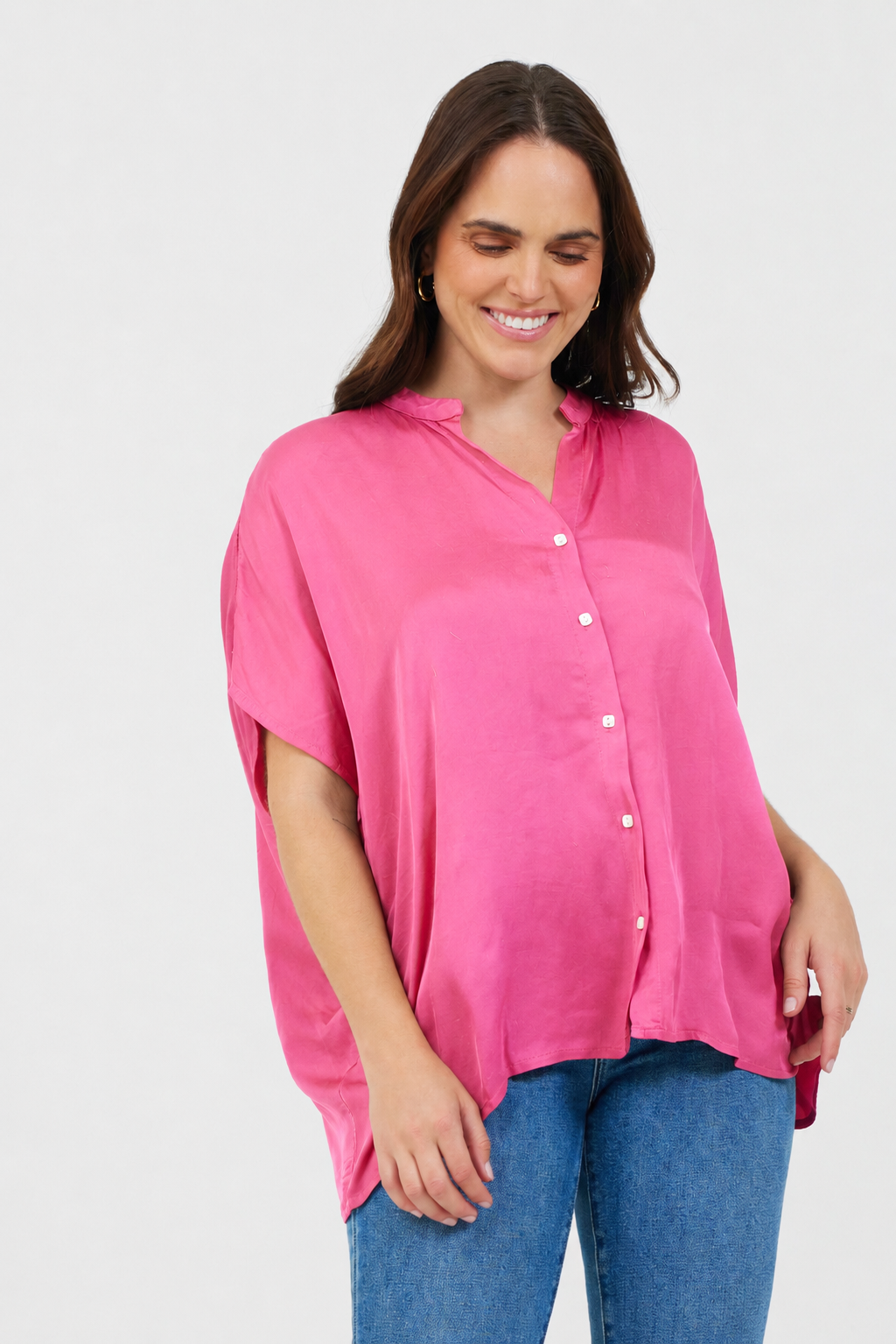 Pandora Satin Button Thru Oversize Blouse - Suzy D London