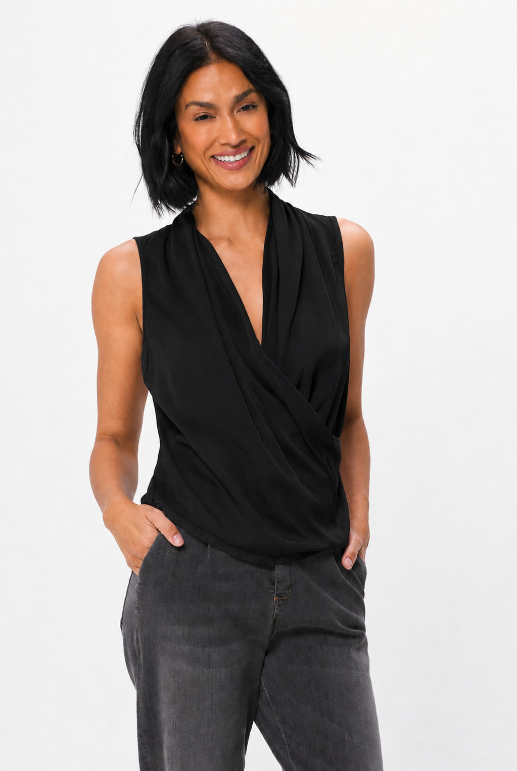 Graysen Satin Cross Over Sleeveless Top - Suzy D London