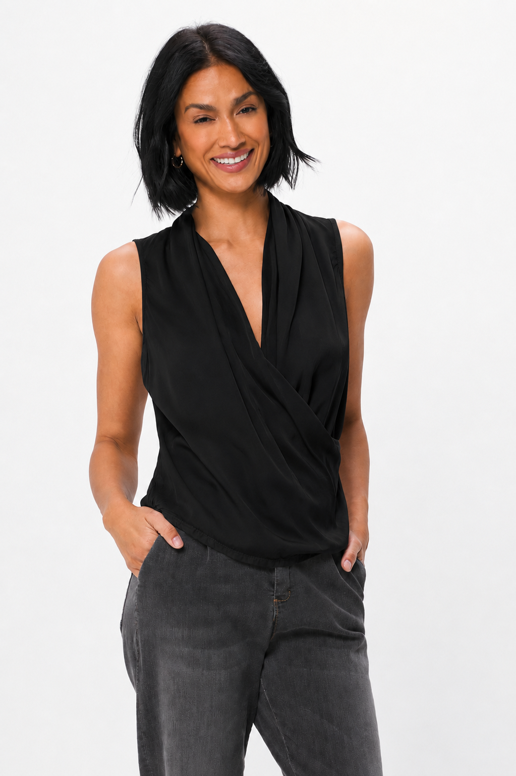 Graysen Satin Cross Over Sleeveless Top - Suzy D London