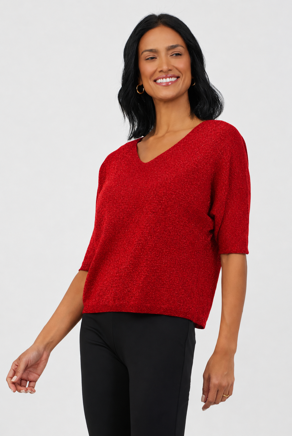 Florentine V Neck Sparkle Batwing Knit - Suzy D London