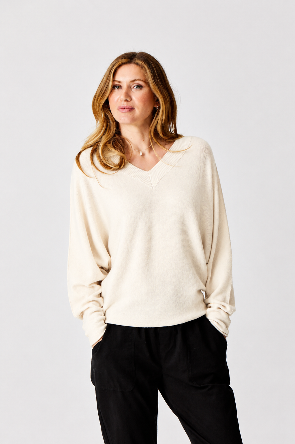 Lenny Double V Neck Batwing Knit Sweater - Suzy D London