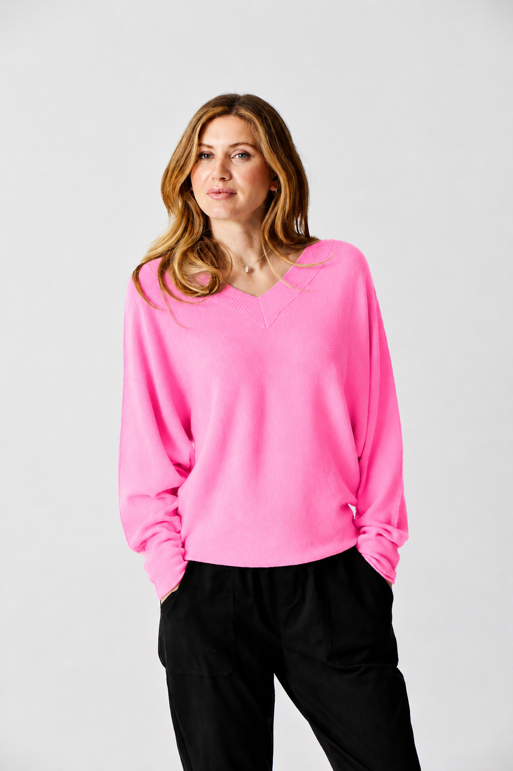 Lenny Double V Neck Batwing Knit Sweater - Suzy D London