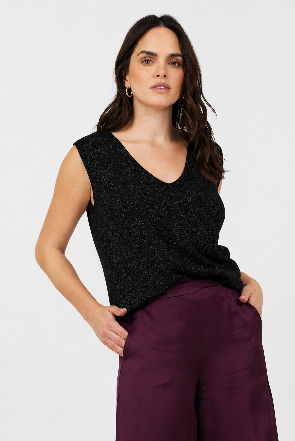 Farley Sparkle V Neck Soft Knit Tank - Suzy D London