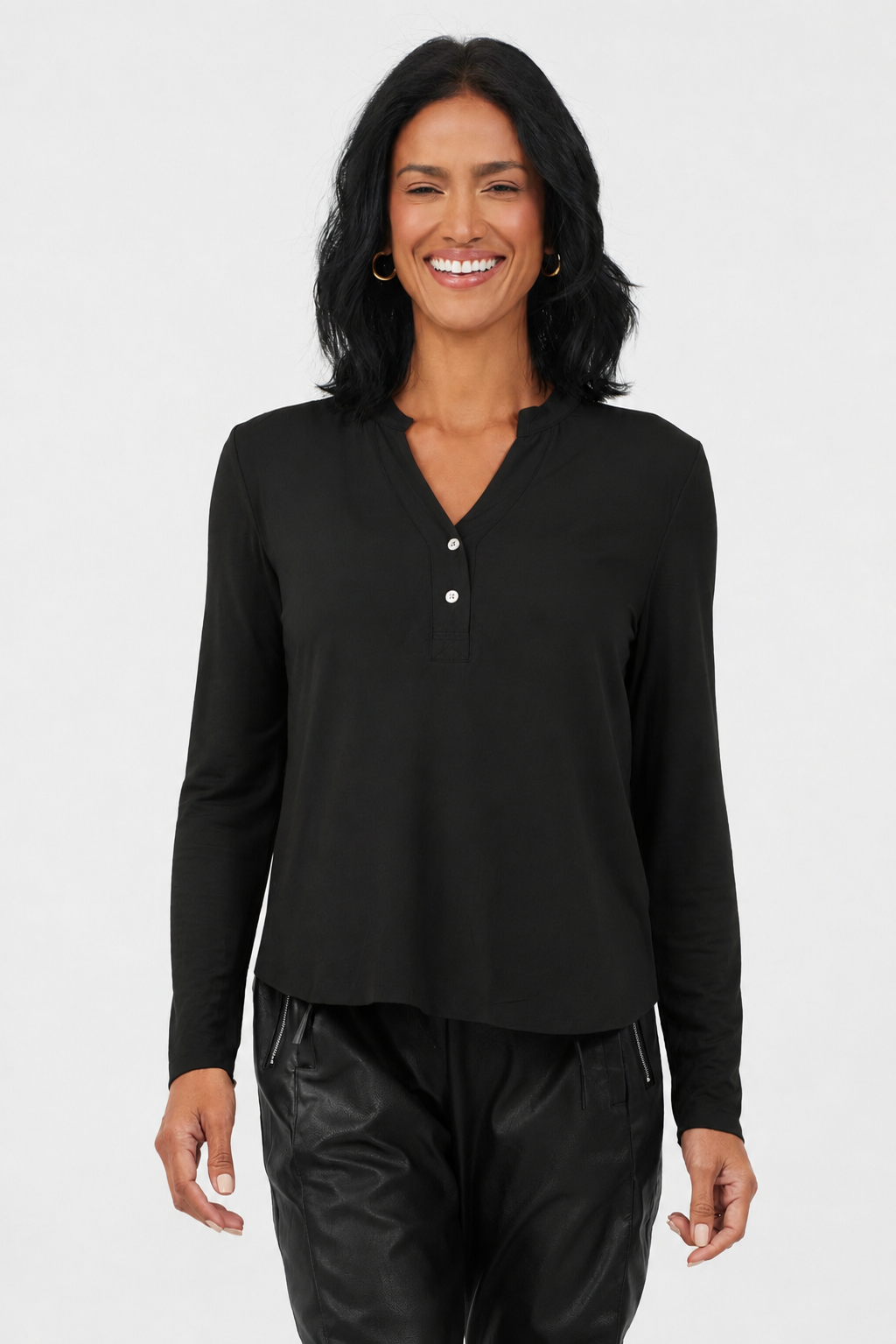 Kelsey 2 Button V Neck Top - Suzy D London