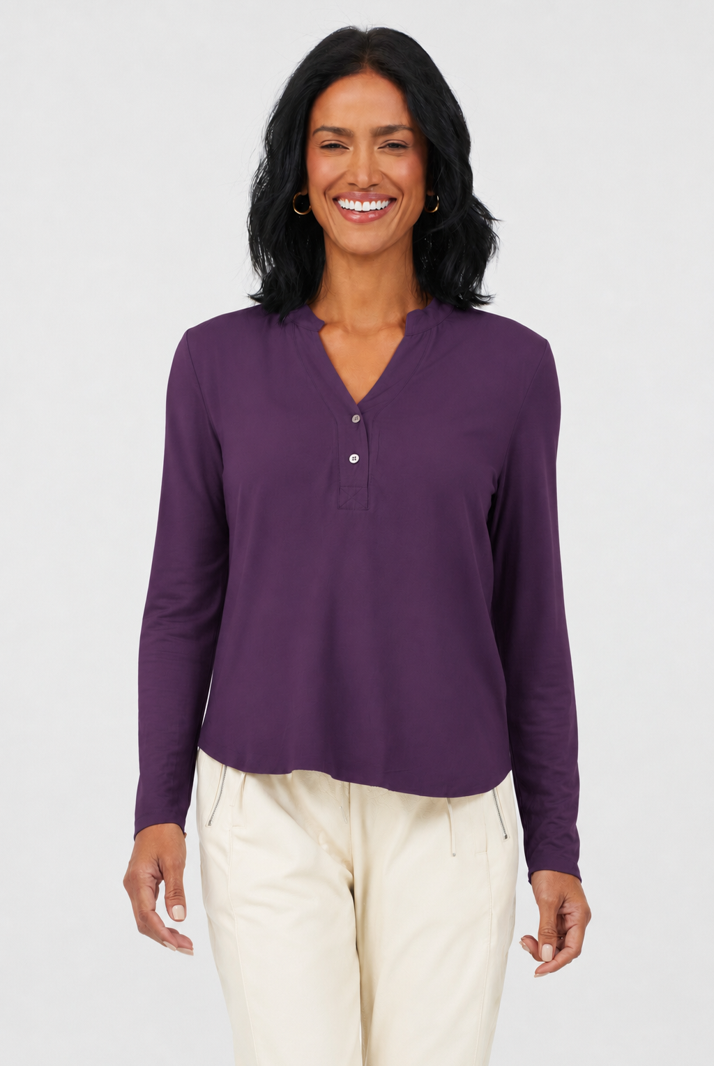 Kelsey 2 Button V Neck Top - Suzy D London