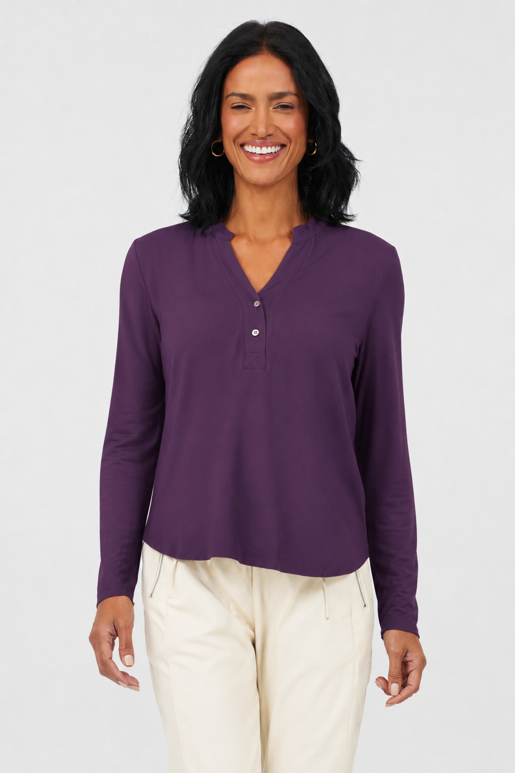 Kelsey 2 Button V Neck Top - Suzy D London