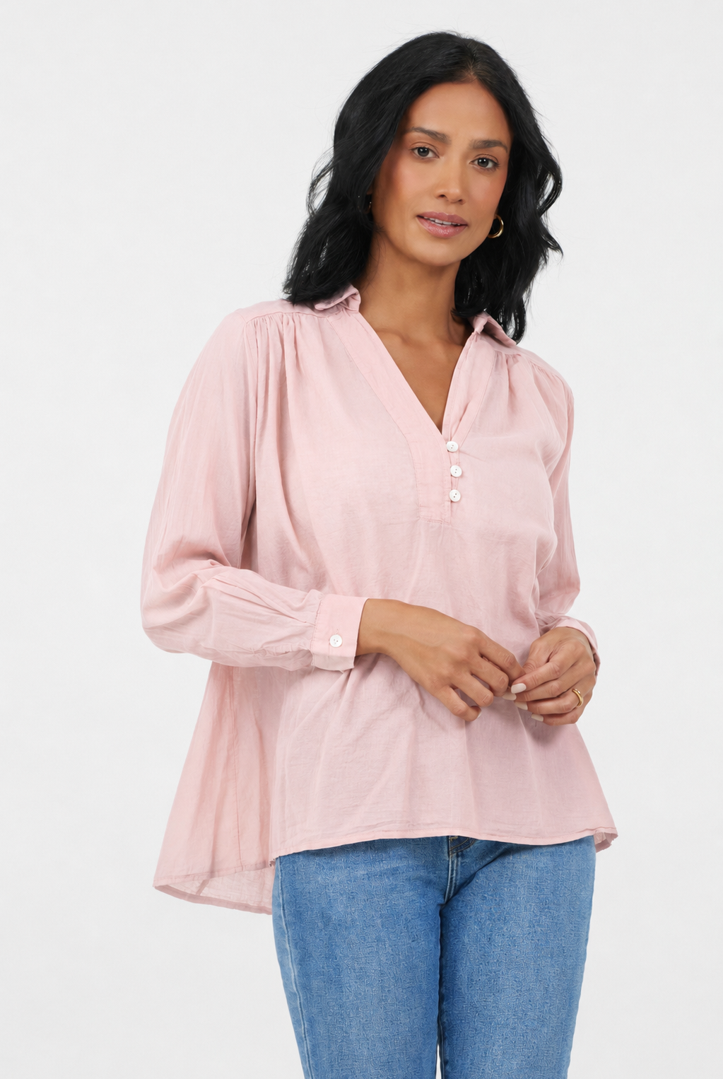 Clara Button Detail V Neck Shirt - Suzy D London