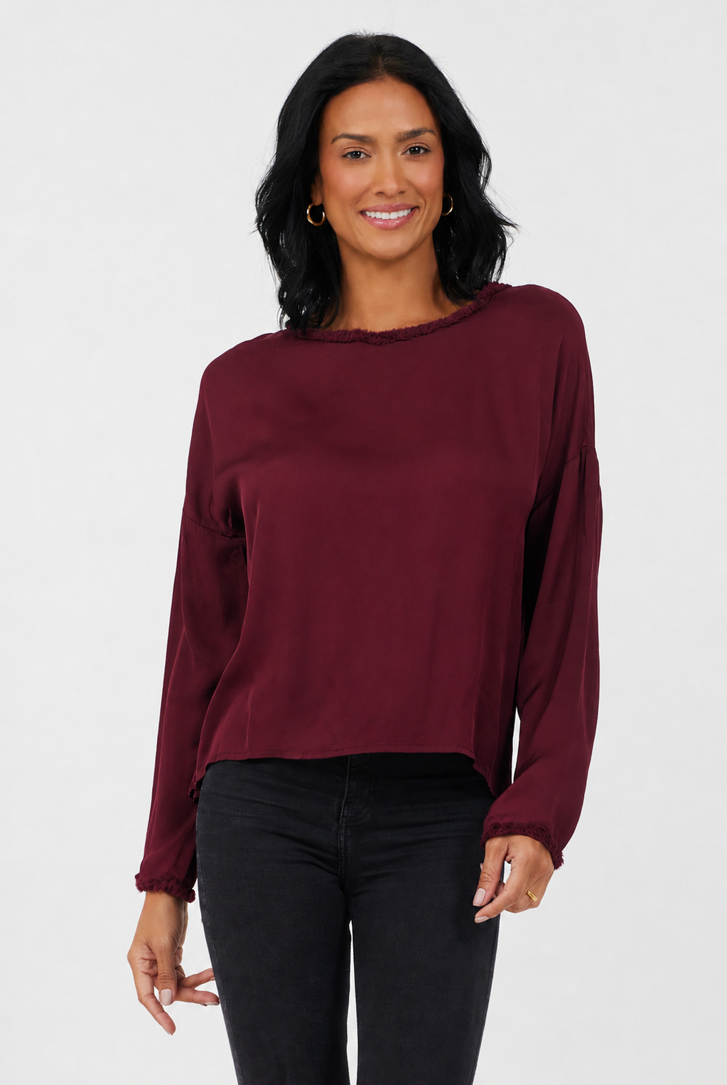 Regina Satin Top With Frayed Edge - Suzy D London