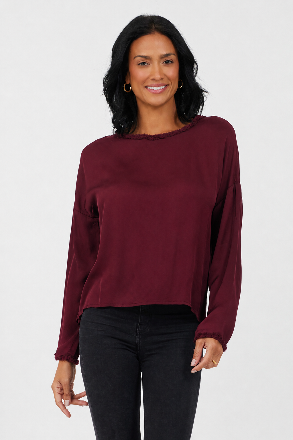 Regina Satin Top With Frayed Edge - Suzy D London