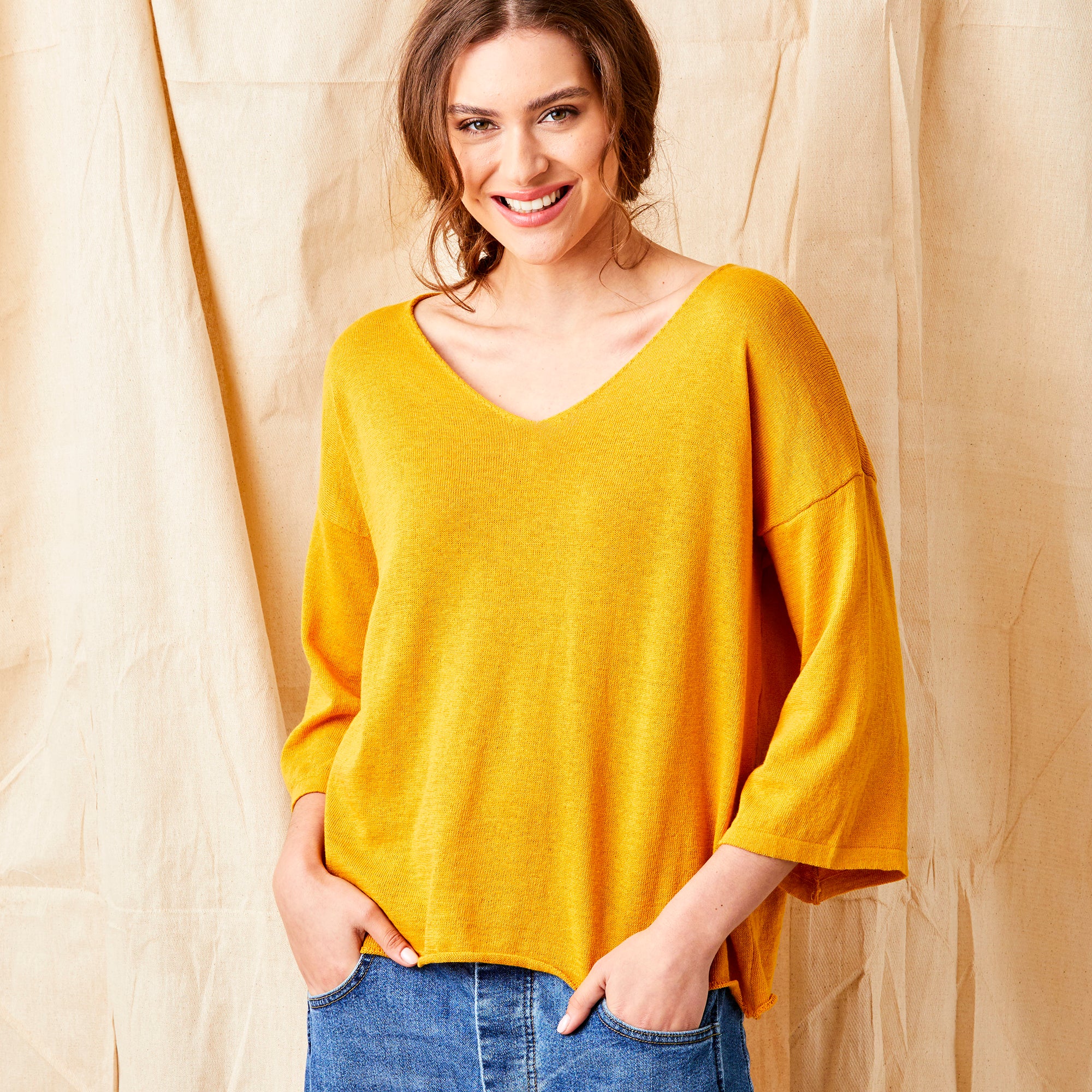 Fiorenza V Neck Sweater With Wide Sleeves - Suzy D London