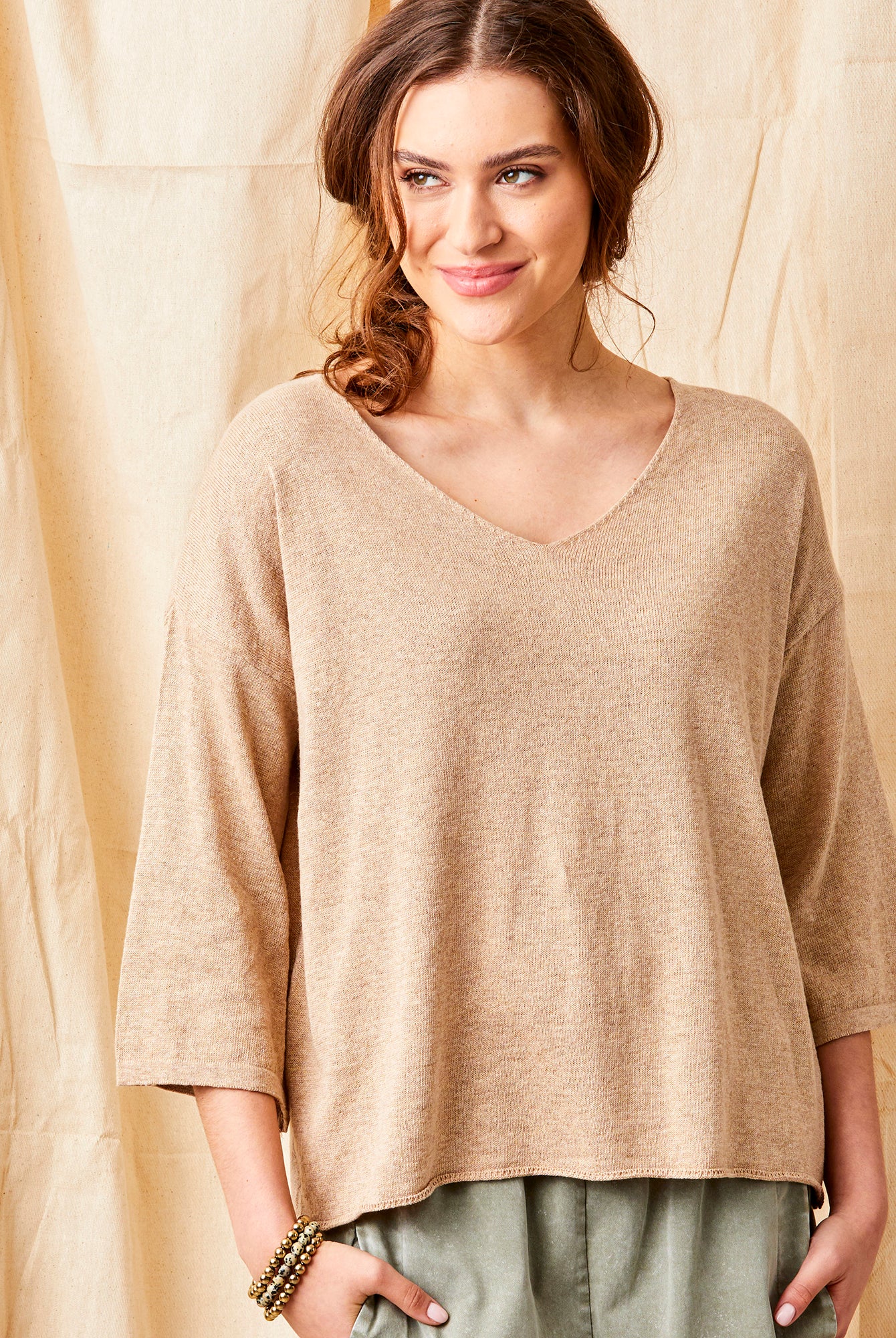Fiorenza V Neck Sweater With Wide Sleeves - Suzy D London