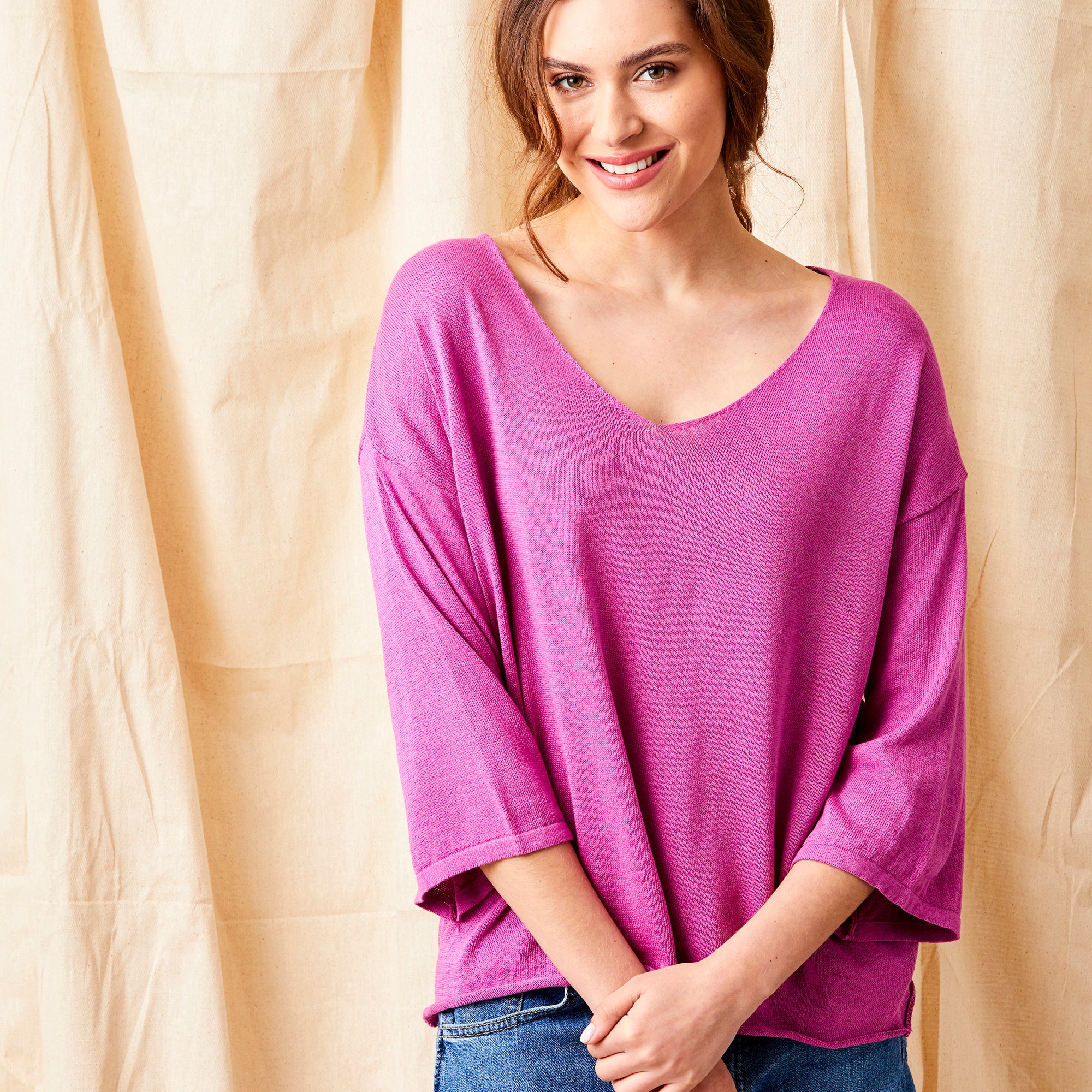 Fiorenza V Neck Sweater With Wide Sleeves - Suzy D London