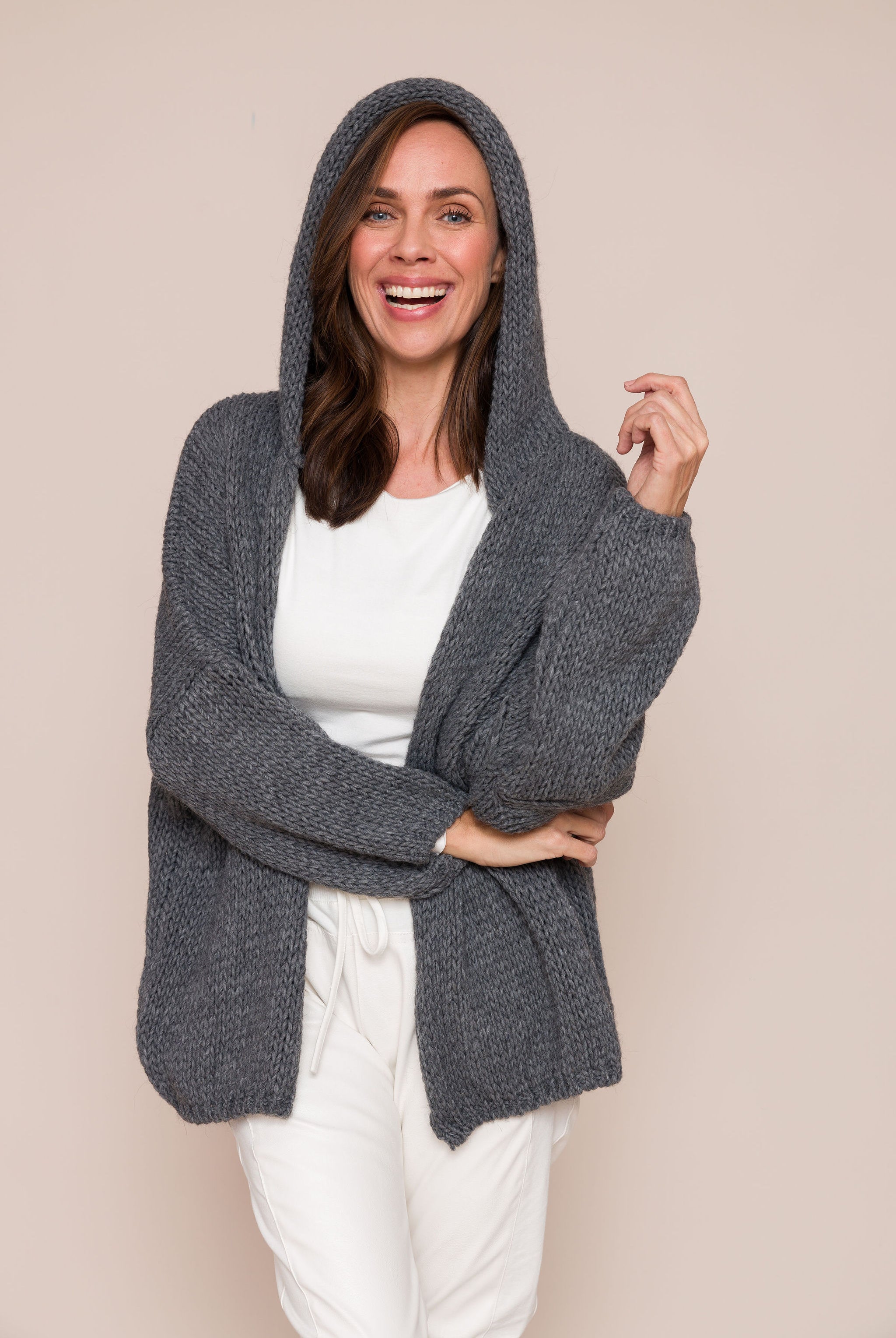 oversize chunky knit cardigan with hood