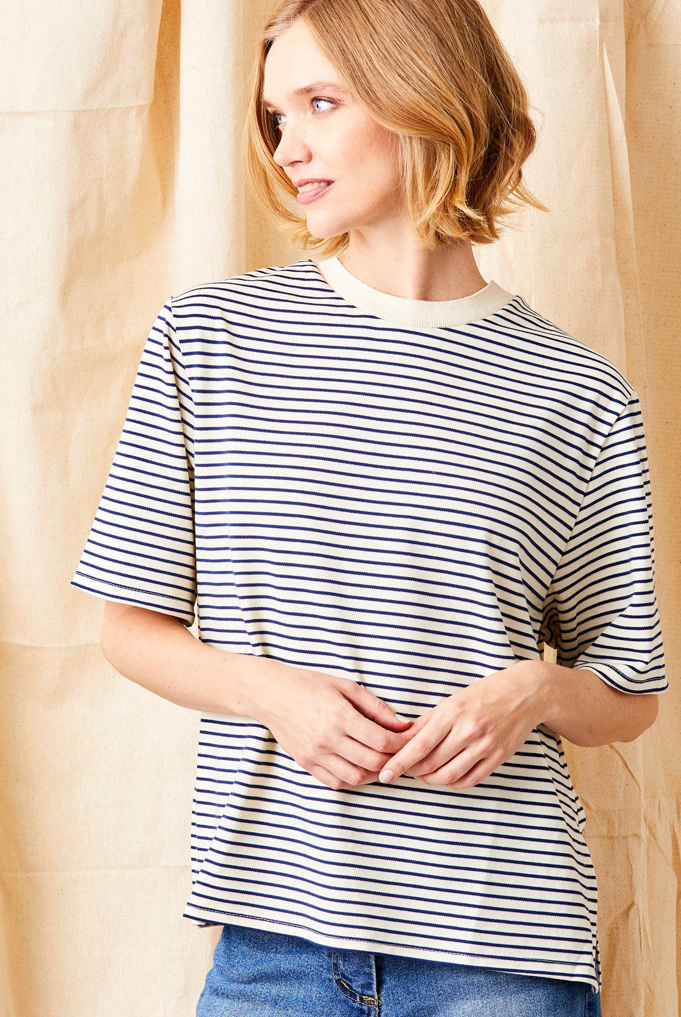Gardenia Oversize Stripe Jersey Tee - Suzy D London
