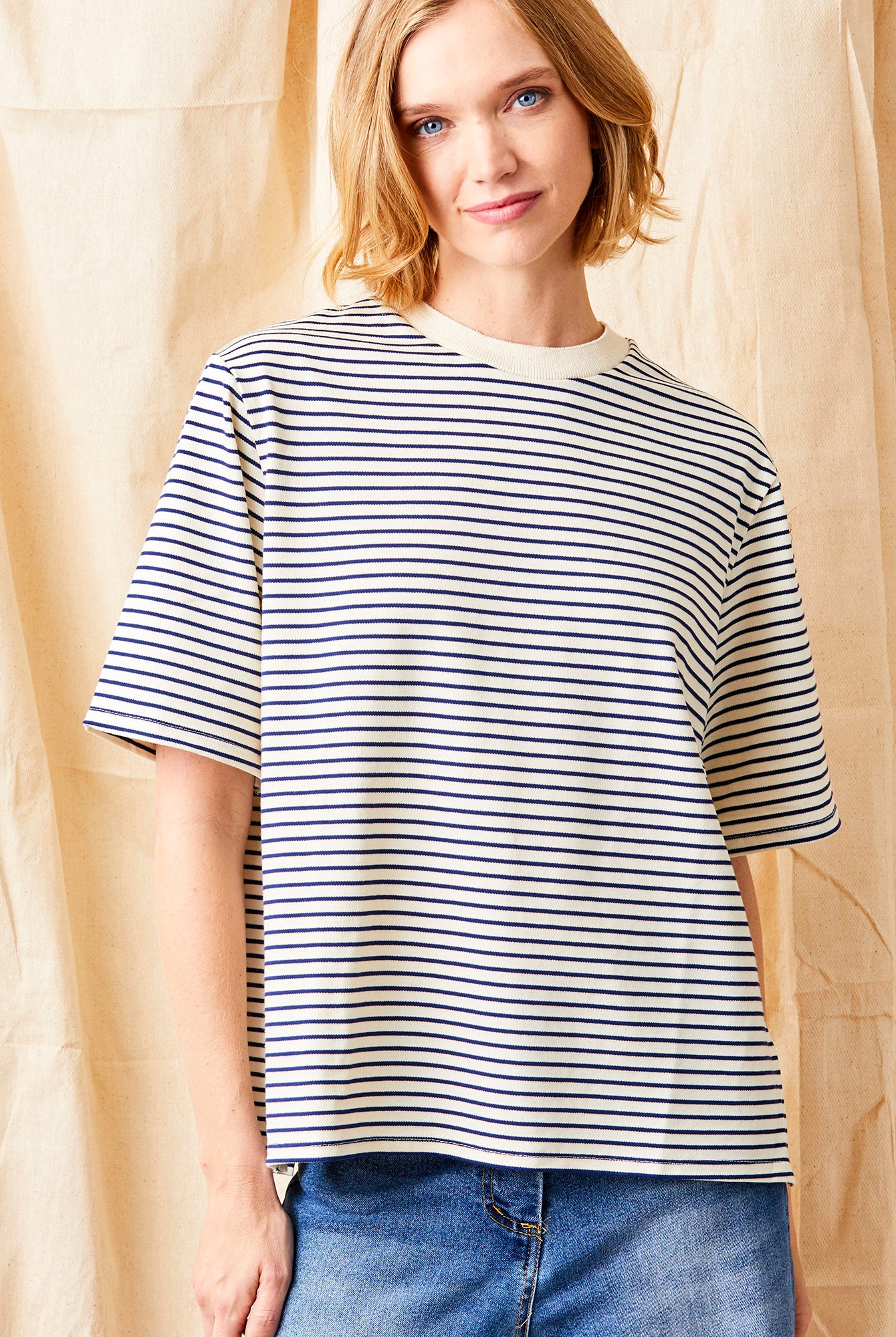 Gardenia Oversize Stripe Jersey Tee - Suzy D London