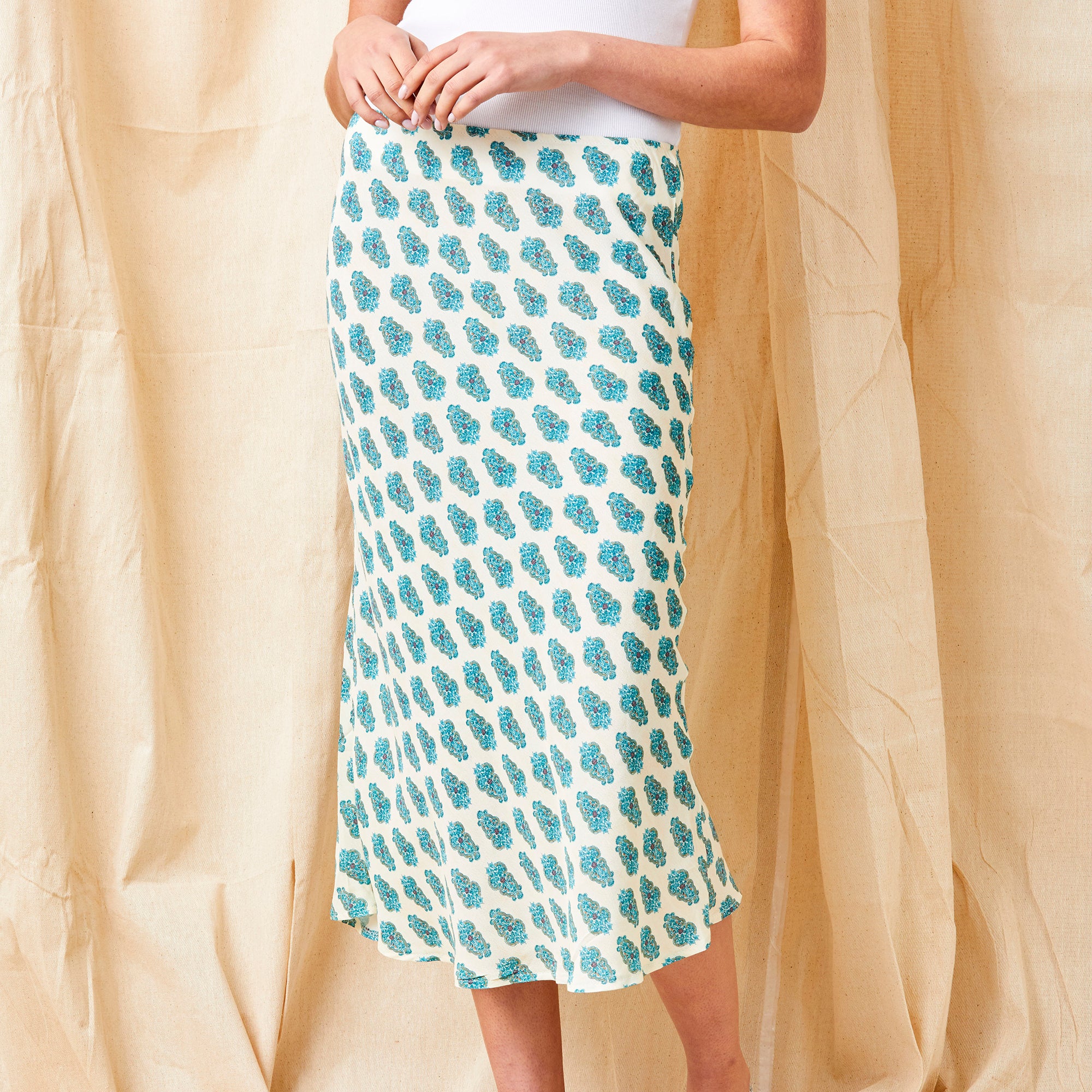 Gene Print Bias Cut Crepe Skirt - Suzy D London