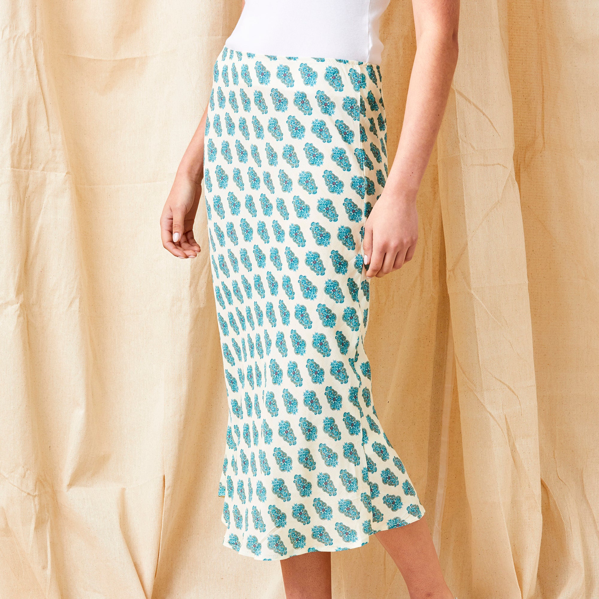 Gene Print Bias Cut Crepe Skirt - Suzy D London