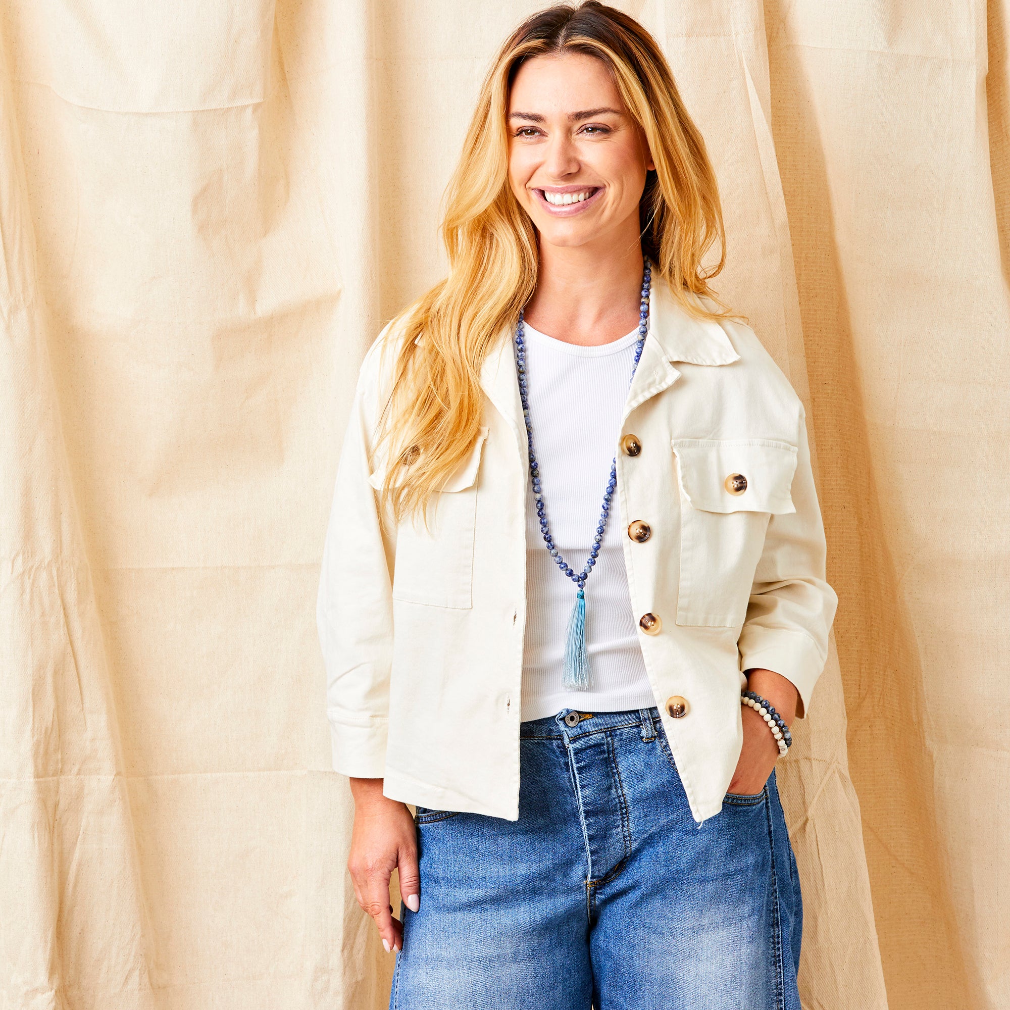 Greer Gaberdine Jacket With Front Pocket - Suzy D London