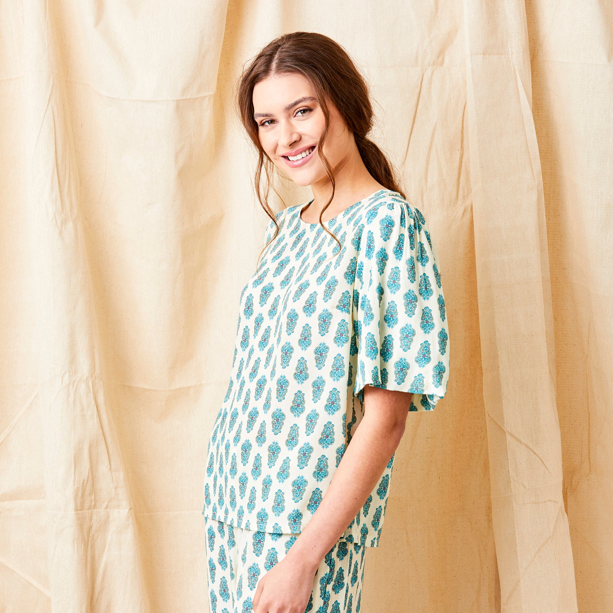 Greta Crepe Flared Short Sleeve Top - Suzy D London