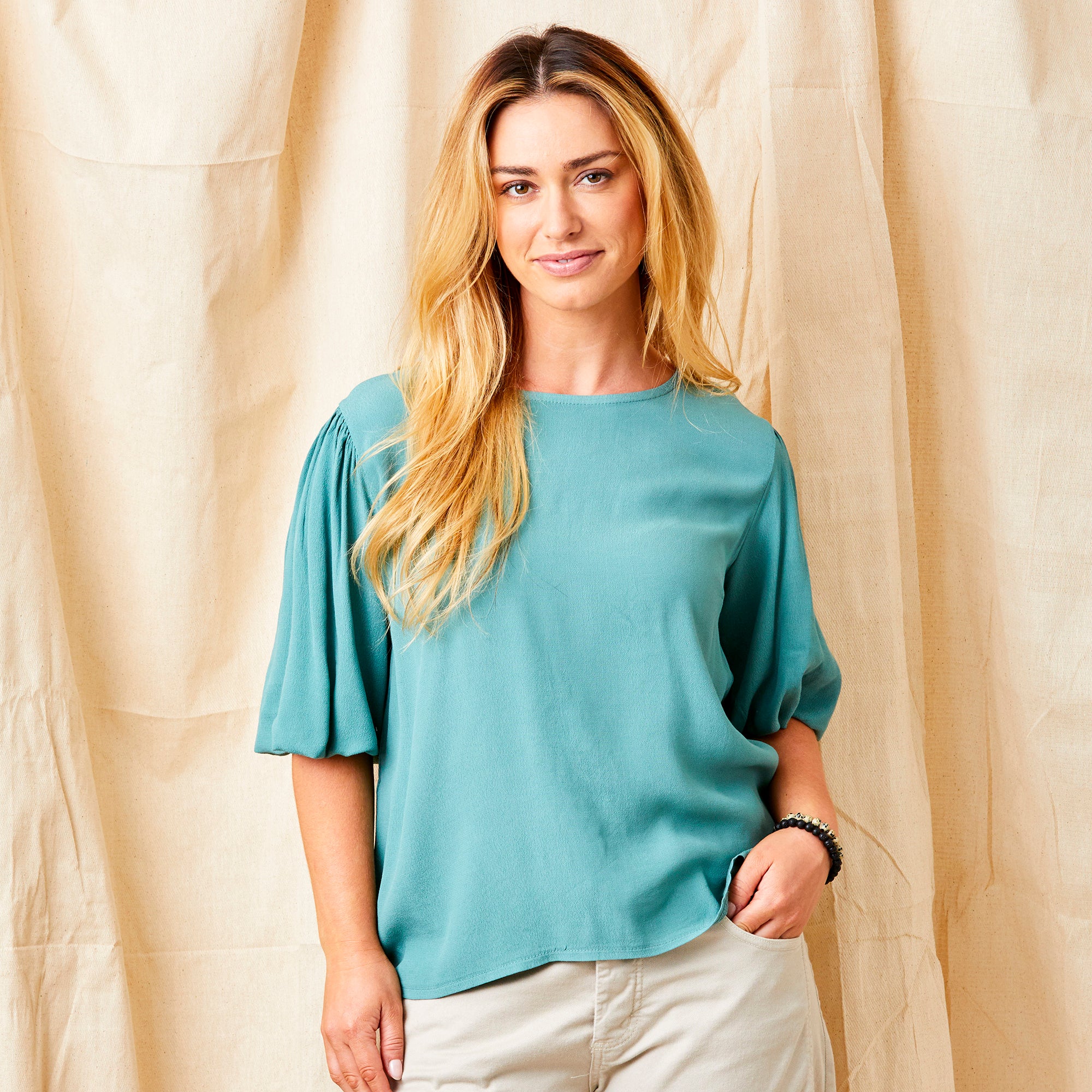 Greta Crepe Flared Short Sleeve Top - Suzy D London