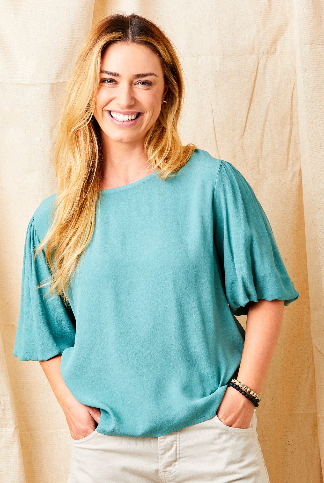 Greta Crepe Flared Short Sleeve Top - Suzy D London