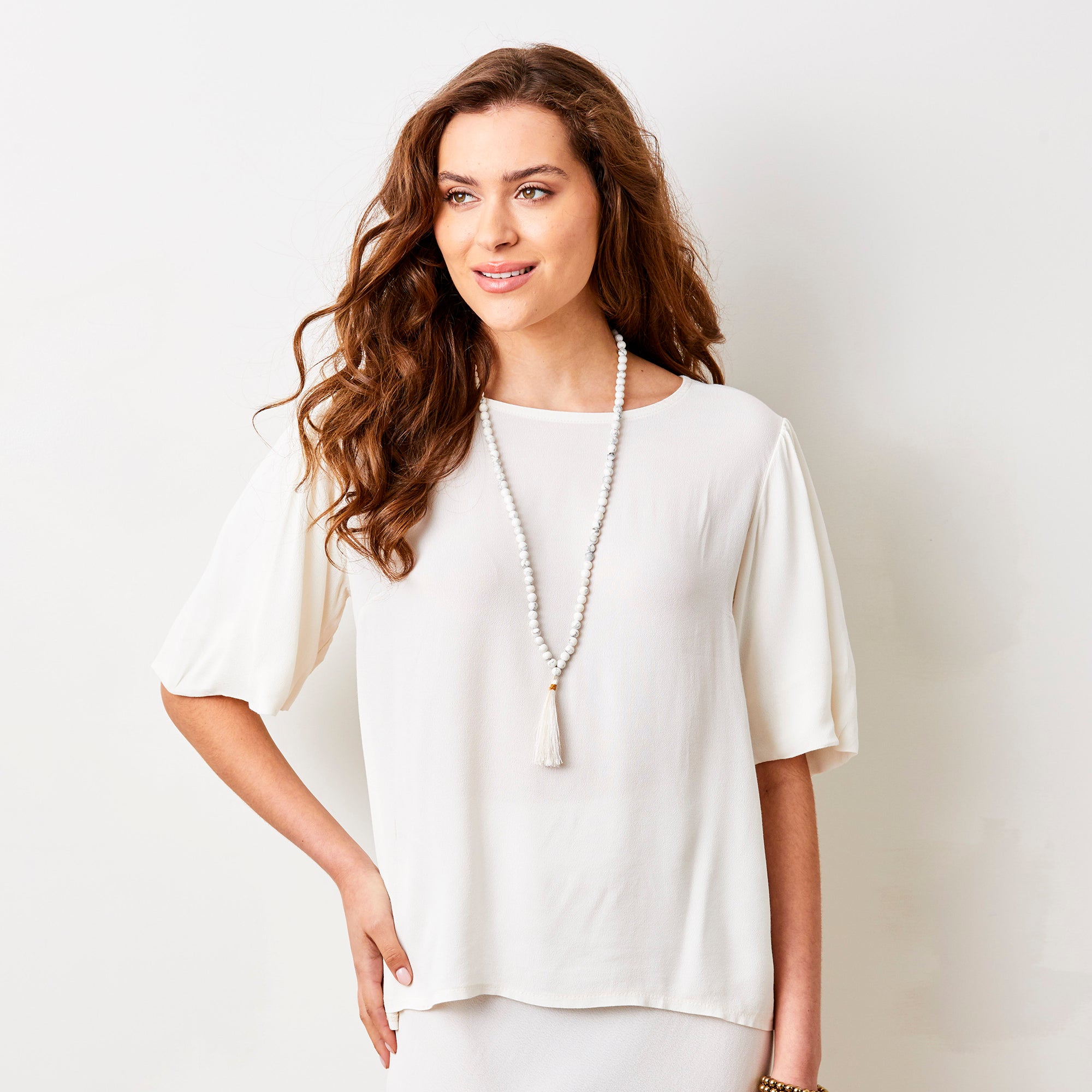 Greta Crepe Flared Short Sleeve Top - Suzy D London