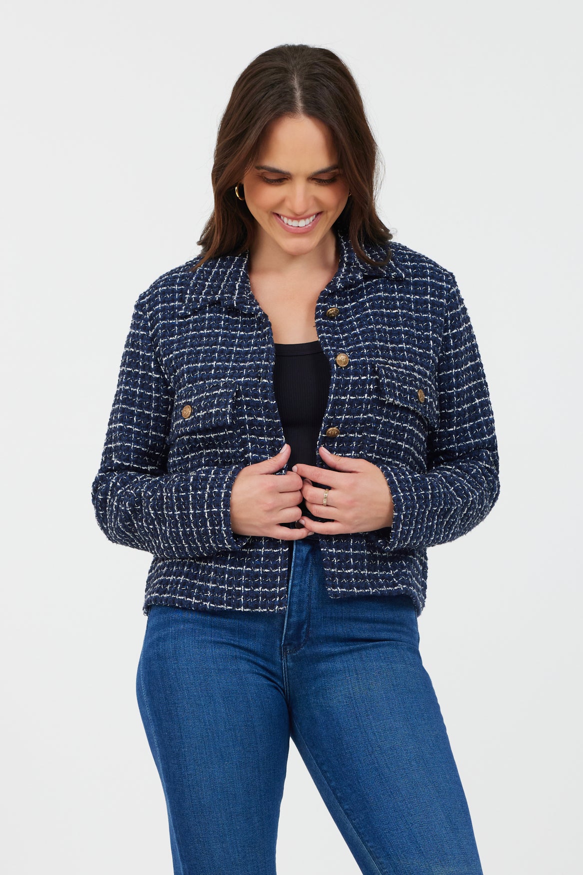 Jadore Checked Jacket With Gold Buttons - Suzy D London